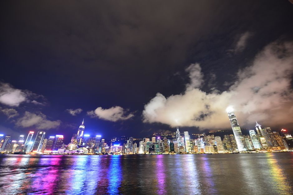 clouds, hong kong, buildings, haze, misty, illuminated, city lights, skyline, cityscape, urban, urban landscape, skyscrapers, aerial view, night, nature, mist, city, night photography